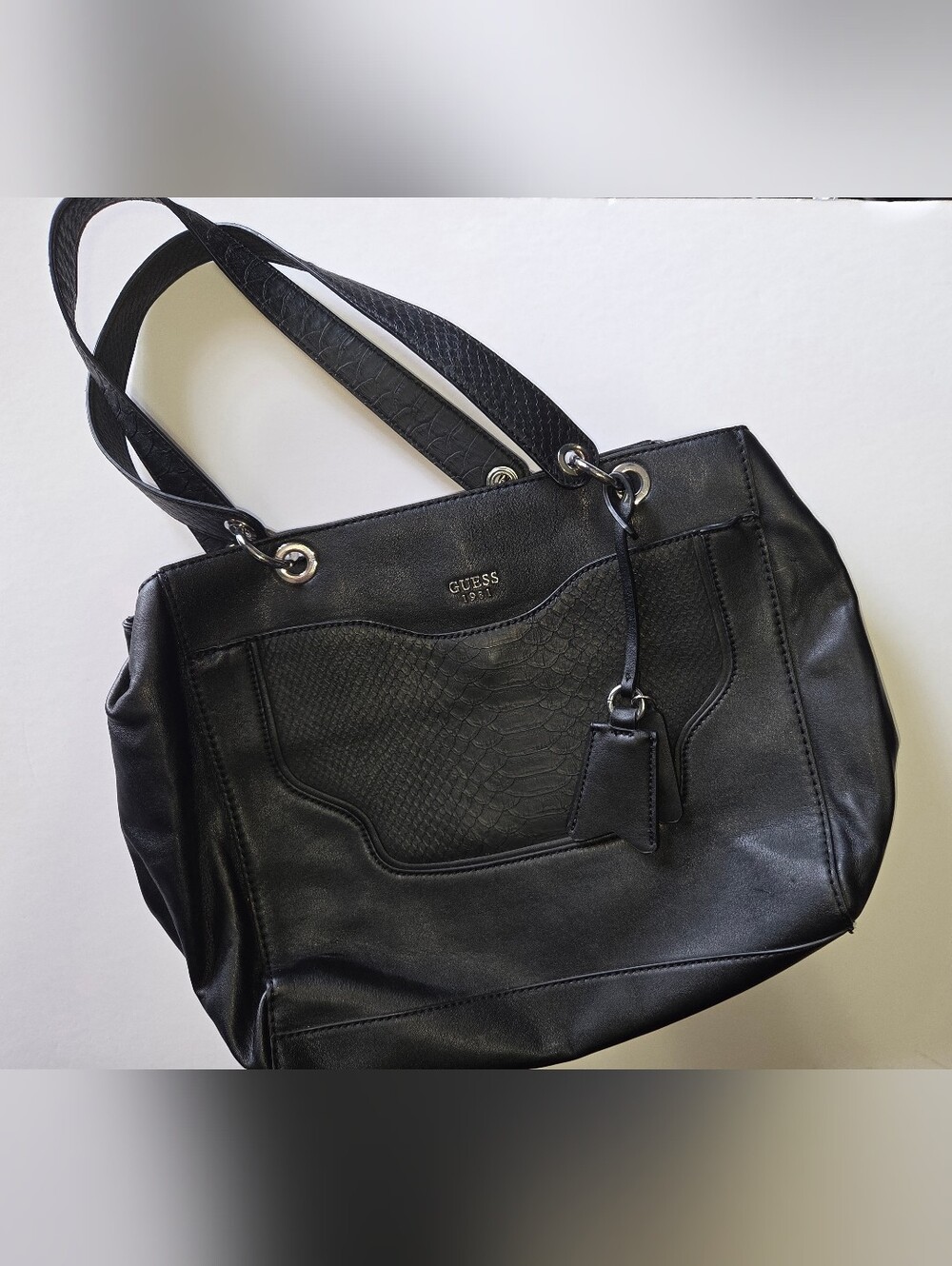 GUESS Black Leather Large Purse with Textured Front